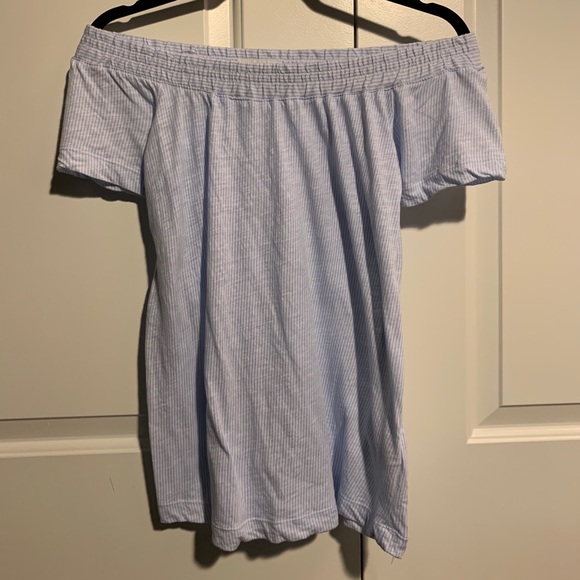 Blue and white off the shoulder t-shirt - Picture 1 of 1